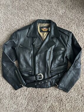 Vintage Harley-Davidson Black Leather Motorcycle Jacket | S